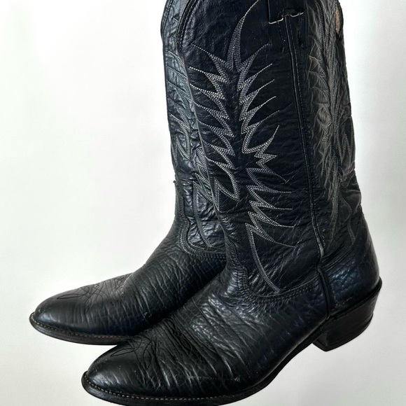 VINTAGE 1990S WESTERN BLACK LEATHER COWBOY BOOTS By Nocona Size- Men's 10D - Picture 4 of 10